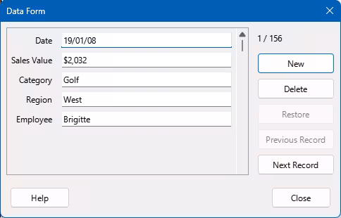 Data Form dialog