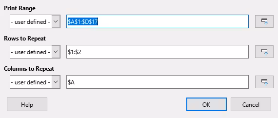Edit Print Ranges dialog