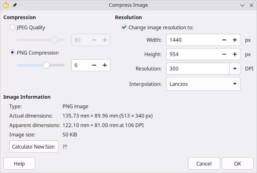 Compress Image dialog