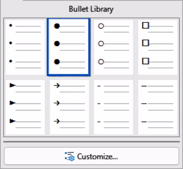 Bullet Library dialog