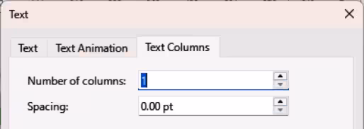 Text dialog — Text Columns page