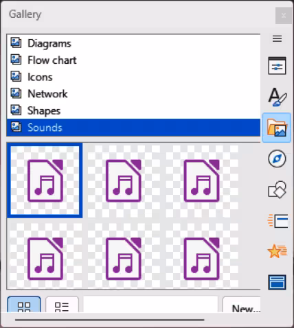 Sounds in Gallery deck on sidebar