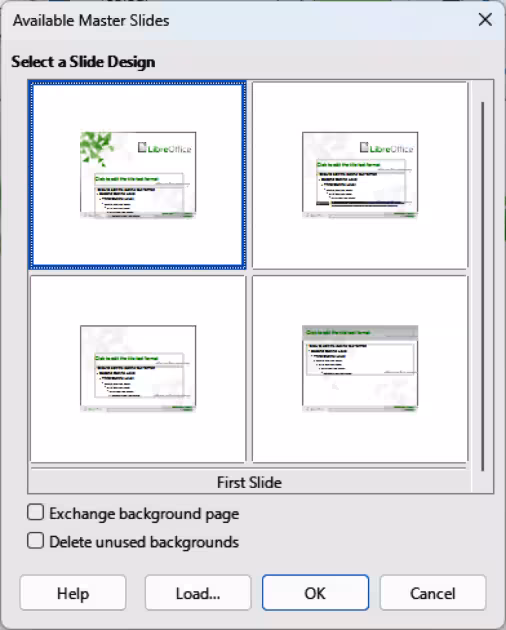 Available Master Slides dialog