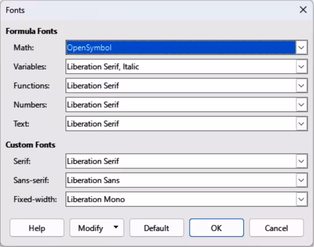 Fonts dialog