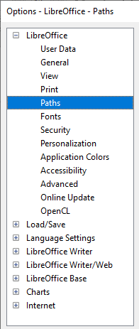 Options - LibreOffice Writer tab