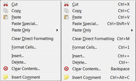 Keyboard shortcuts in context menus