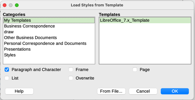 Copying styles from a template into the open document