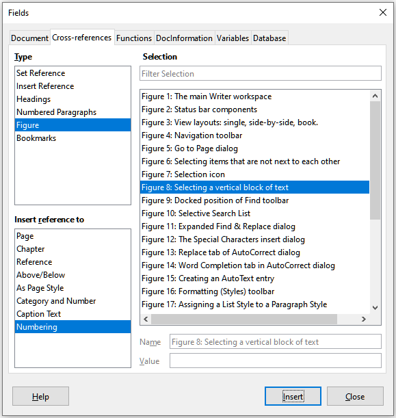 The Cross-references tab of the Fields dialog