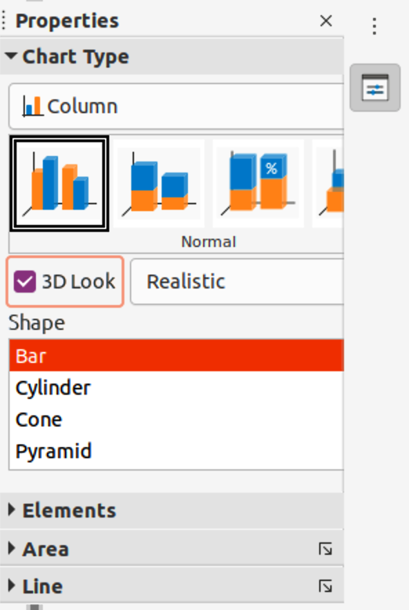 Chart Type panel in the Properties deck on the Sidebar