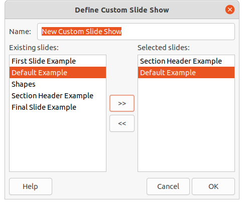 Define Custom Slide Show dialog