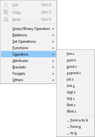 Context menu in Formula Editor