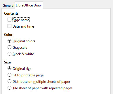 LibreOffice Draw tab of Print dialog