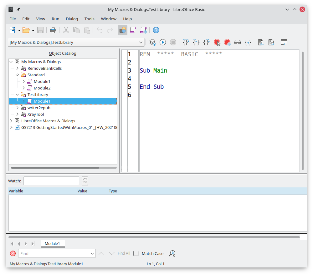 LibreOffice Basic IDE (Integrated Development Environment) window
