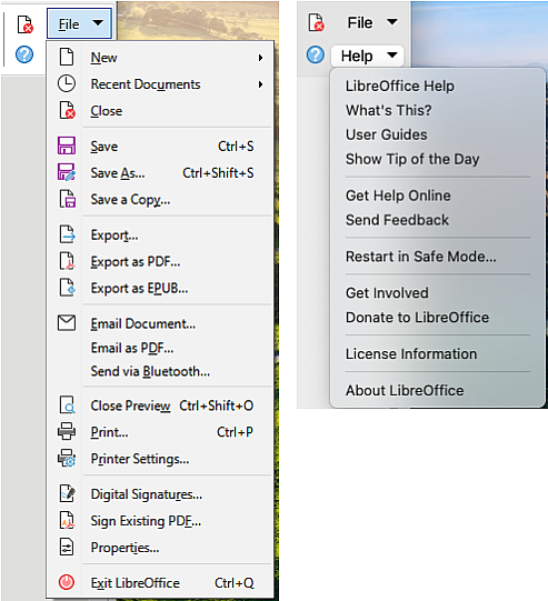 File tab menus