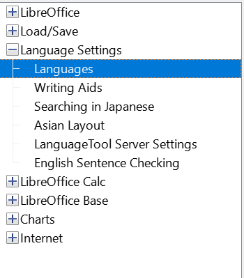 Language Settings with Asian and CTL options