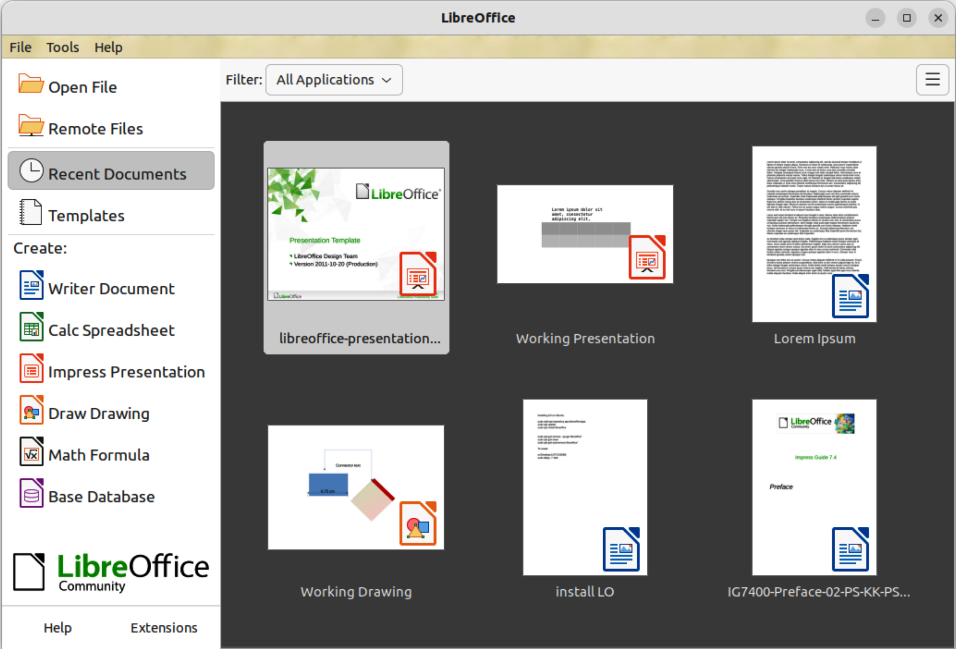 Figure 1: LibreOffice Start Center