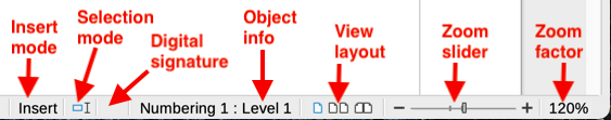 Figure 3: Writer Status bar, right end