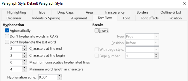 Figure 22: Turning on automatic hyphenation in a paragraph style