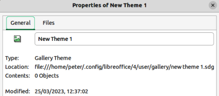 Figure 10: Properties of New Theme dialog — General page