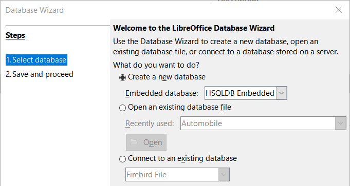 Figure 1: Creating a new database