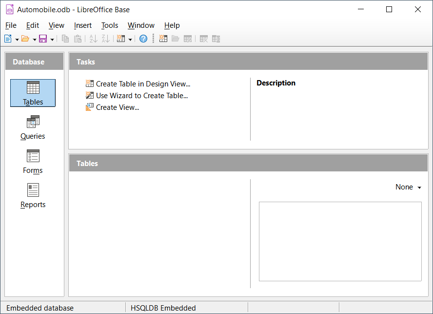 Figure 3: LibreOffice Base window