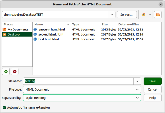 Figure 9: Name and Path of the HTML Document dialog