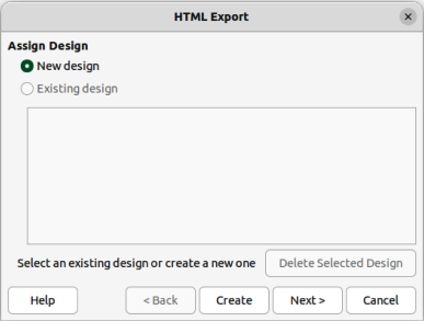 Figure 10: HTML Export dialog — Assign Design page