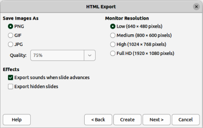 Figure 12: HTML Export dialog — Save images as page