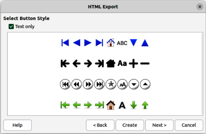 Figure 14: HTML Export dialog — Button page