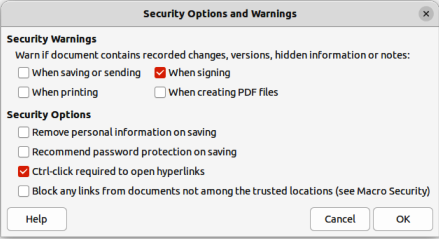 Figure 28: Security Options and Warnings dialog