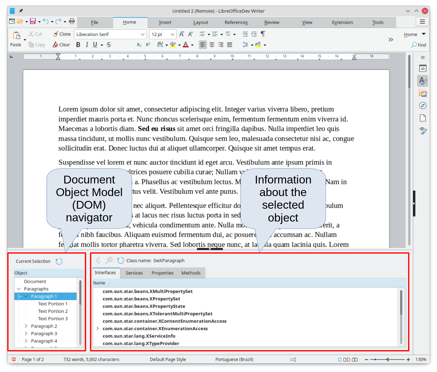 Figure 19: UNO Object Inspector opened in a Writer document