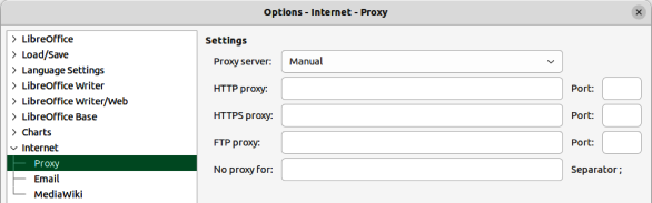 Figure 25: Options Internet dialog — Proxy page