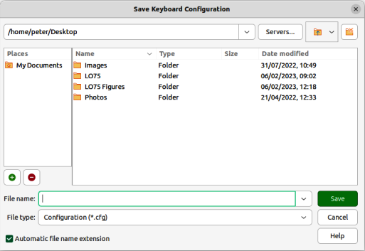 Figure 8: Example of Save Keyboard Configuration file browser