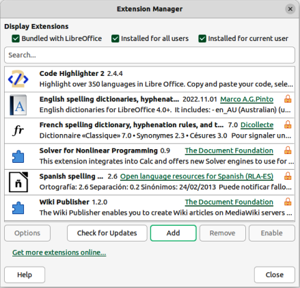 Figure 9: Extension Manager dialog