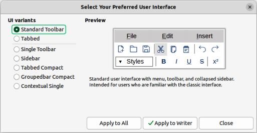 Figure 12: Select Your Preferred User Interface dialog