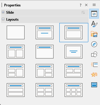 Sidebar Properties deck — Layouts panel