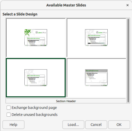 Available Master Slides dialog