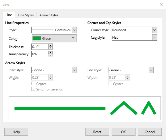 Line dialog — Line page