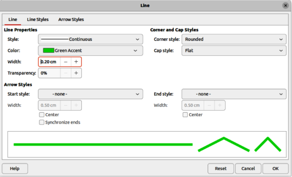 Line dialog — Line page