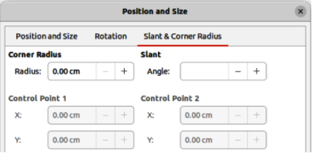 Position and Size dialog — Slant & Corner Radius page