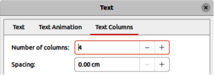 Text dialog — Text Columns page