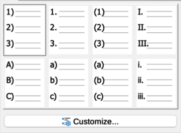 More Numbering dialog