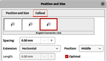 Position and Size dialog — Callout page