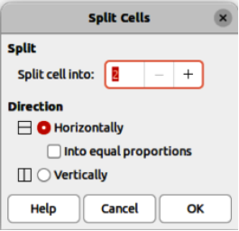 Split Cells dialog