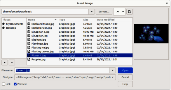 Example of Insert Image file browser