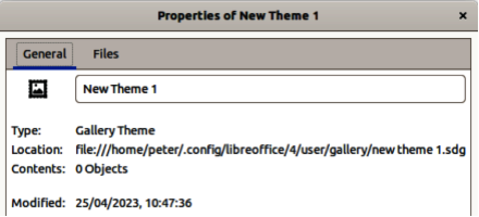 Properties of New Theme dialog — General page