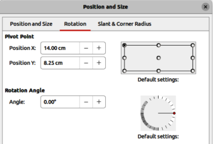 Position and Size dialog — Rotation page