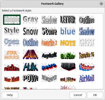 Fontwork Gallery dialog