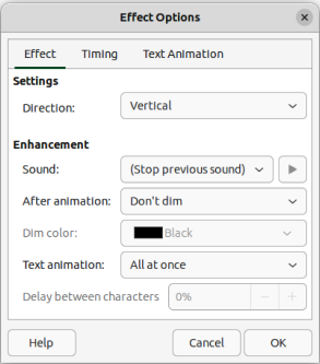 Effect Options dialog — Effect page