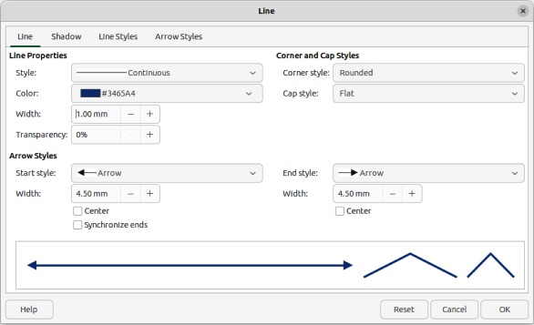 Line dialog — Line page